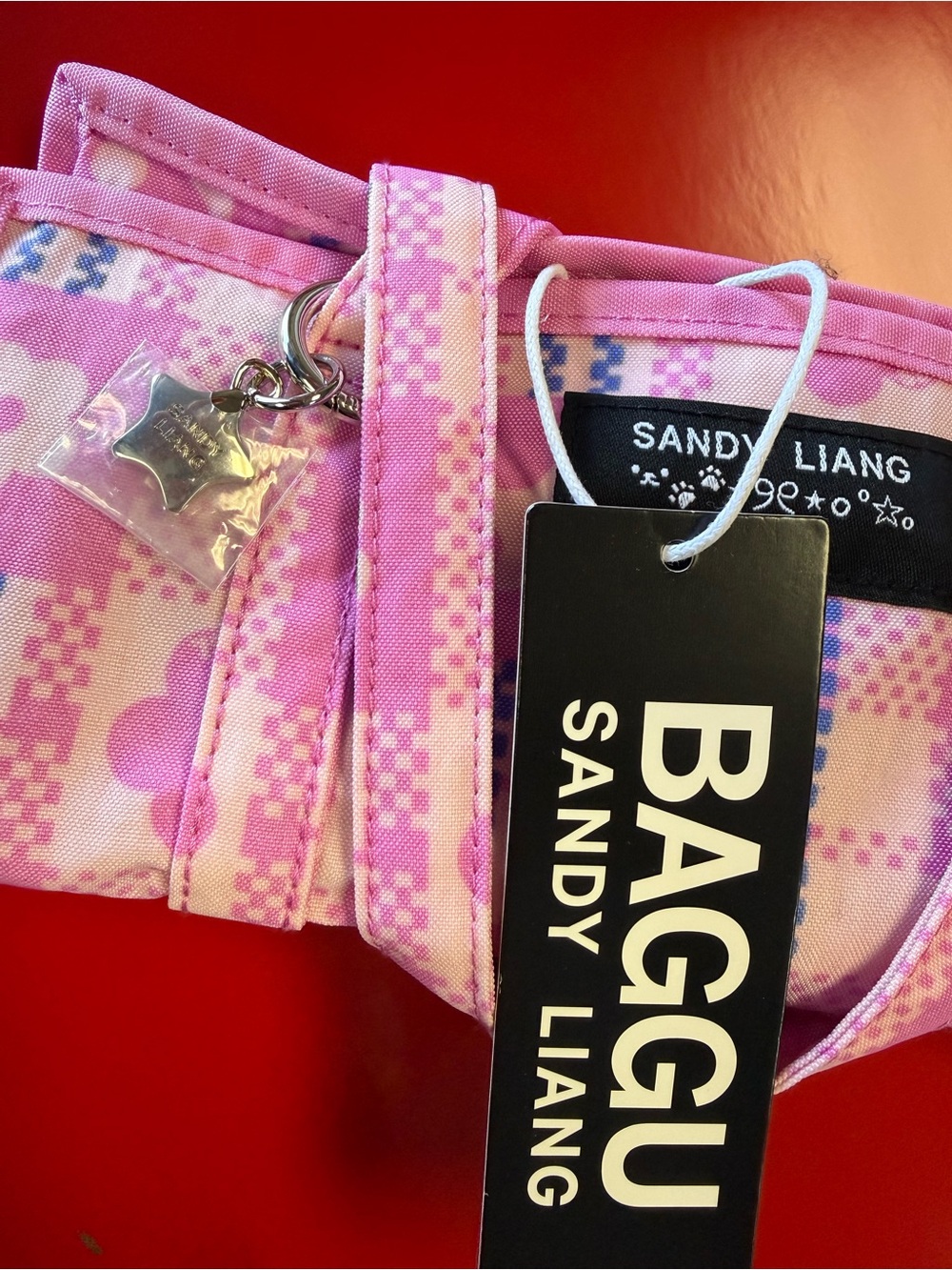 Baggu x Sandy Liang Mini Nylon Market Bag in Market Plaid Pink New with Tags NWT - Picture 9 of 11